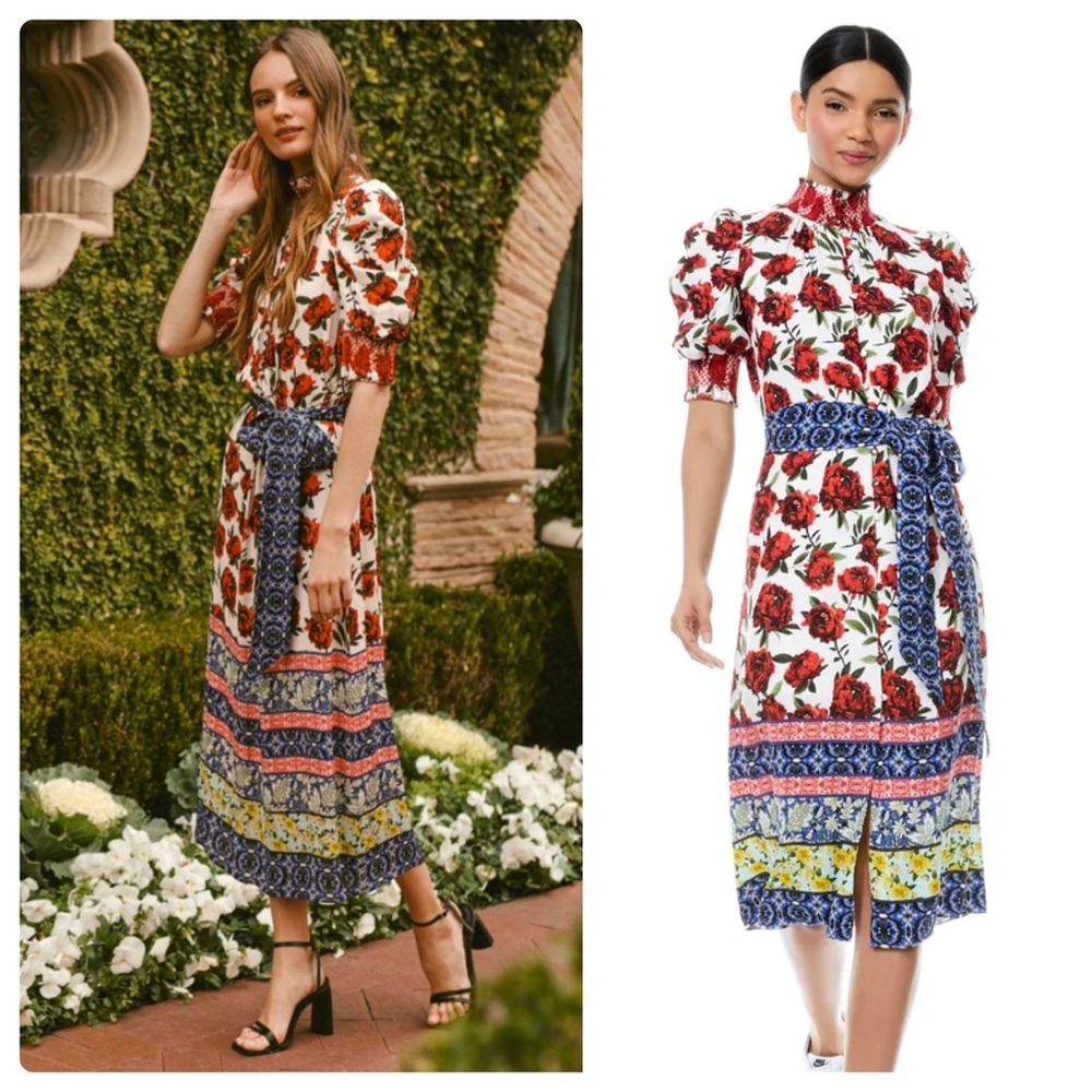 ALICE + OLIVIA Silva Floral Mock Neck Midi Dress
